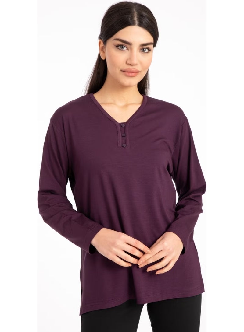 Mutlu City Women Middle Age and Above V Neck Lycra Viscose Mother Combed Cotton Blouse 140 - Image 1